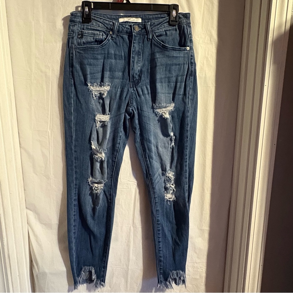 Kancan Dark Wash High Rise Skinny Jeans Size 9/28 Distressed Casual Everyday - Picture 2 of 7